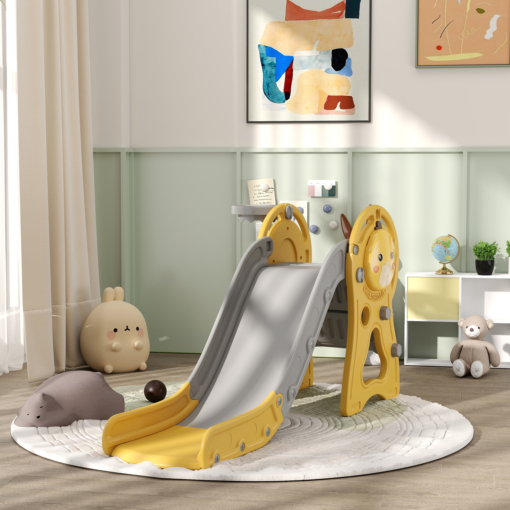 Qaba 3 in 1 Toddler Slide with Basketball Hoop for Kids 1-3 Years ...